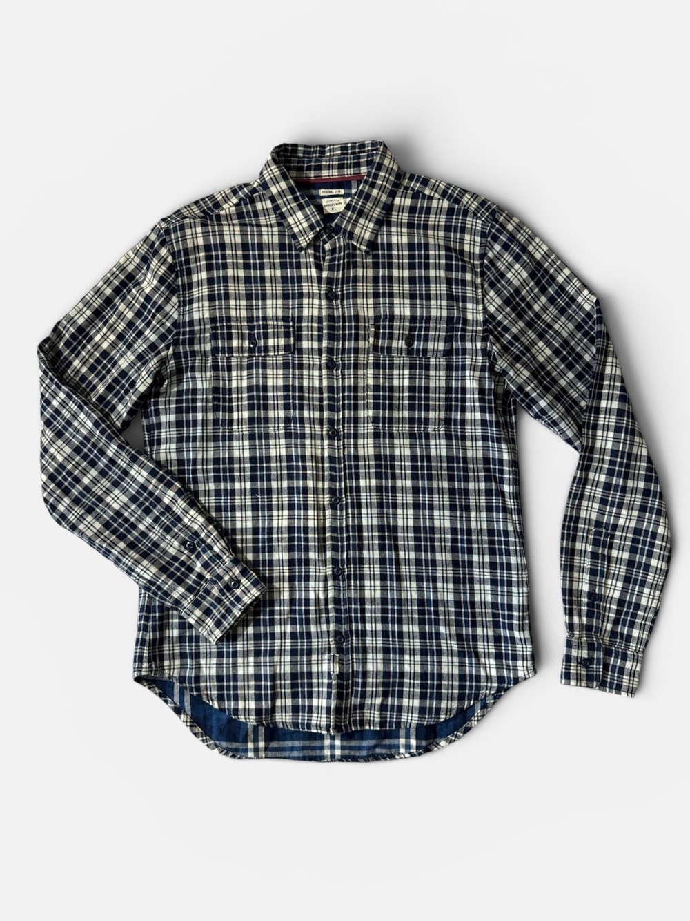 Bridge & Burn mens M Medium blue plaid slim fit cotton flannel button up shirt